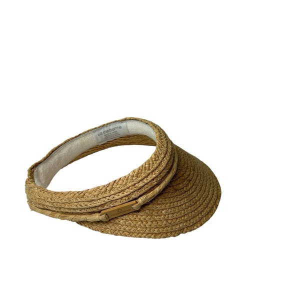 Liz Claiborne Open Visor Woven Straw Sun Visor Natural Braided Hat Beach Garden - Picture 4 of 13